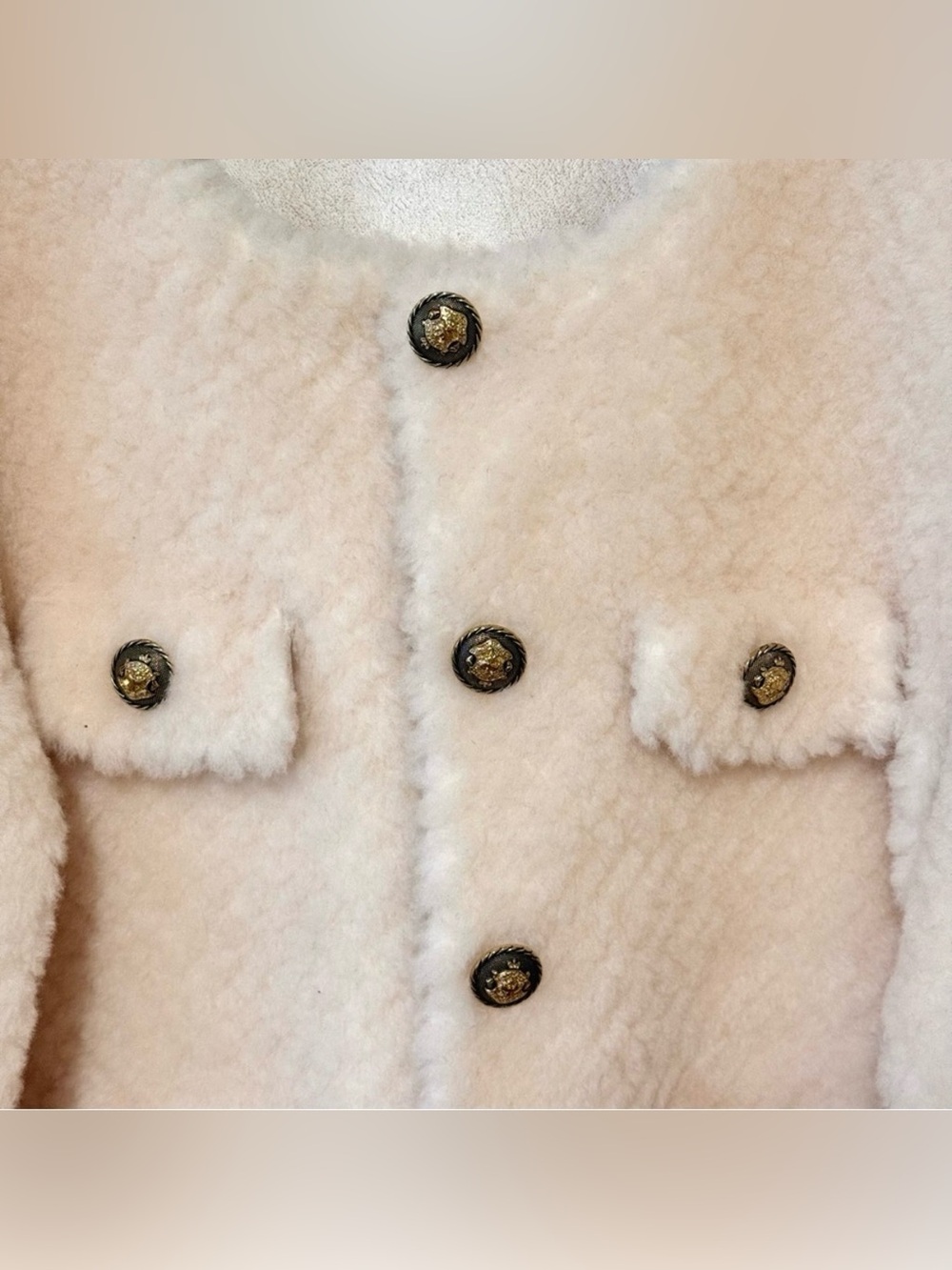 Cream Fuzzy Button-Front
Jacket - Picture 5 of 12